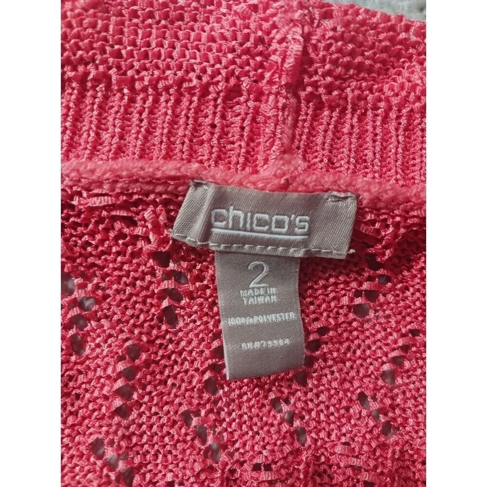 Chico's Crochet Knit‎ Open-Front Cardigan Sweater Size 2 (US 12) Resort Casual